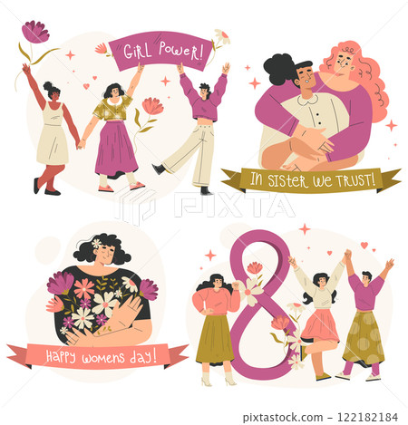Strong Woman Character with Power as Feminism Vector Set Strong Woman Character with Power as Feminism Vector Set 122182184