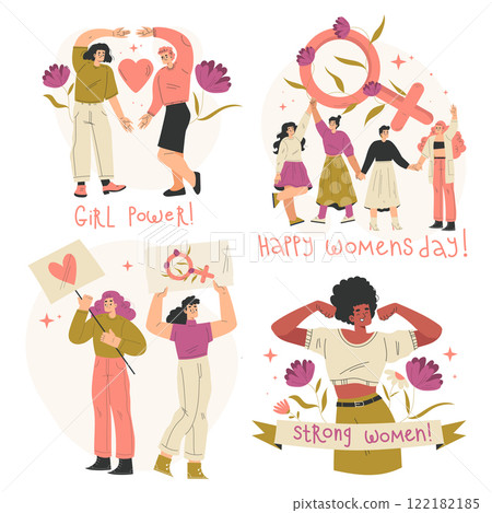 Strong Woman Character with Power as Feminism Vector Set 122182185