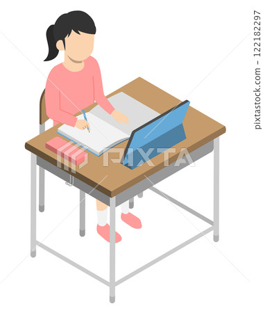 Girl studying on tablet Girl studying on tablet 122182297