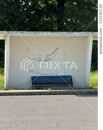 Abandoned Bus Stop with Graffiti Art Abandoned Bus Stop with Graffiti Art 122182516