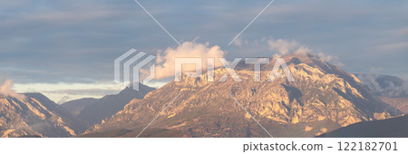 High angle view over the mountains around Tirana, Albania 122182701