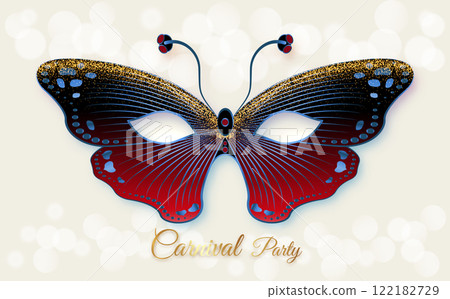 Luxury Venetian Butterfly mask with gold embroidery. Stylish Masquerade Party. Mardi Gras card invitation. Night Party Poster. Dance Flyer. Musical festival banner templates. Vector isolated Luxury Venetian Butterfly mask with gold embroidery. Stylish Masquerade Party. Mardi Gras card invitation. Night Party Poster. Dance Flyer. Musical festival banner templates. Vector isolated 122182729