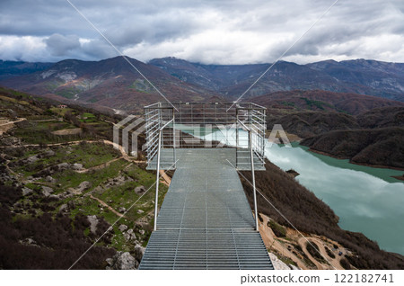 Panoramic look out platform over the Gamti mountains and the Bovilla lake, Albania Panoramic look out platform over the Gamti mountains and the Bovilla lake, Albania 122182741