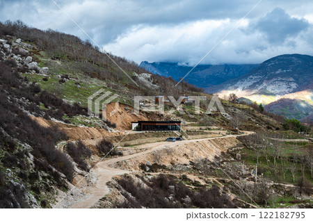 Dirty gravel road at Gamti Mountain towards the restaurant, Albania Dirty gravel road at Gamti Mountain towards the restaurant, Albania 122182795