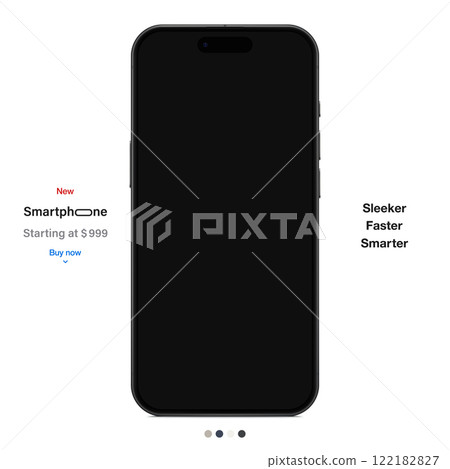 new frameless smartphone grey color with black screen front view isolated on white background. mockup of realistic and detailed mobile phone with shadow. vector illustration 122182827