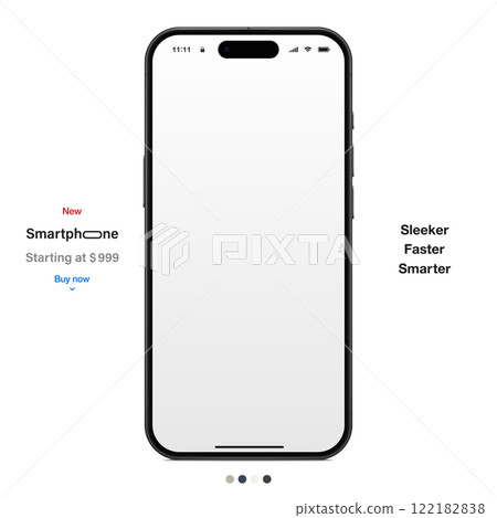 new frameless smartphone grey color with blank screen front view isolated on white background. mockup of realistic and detailed mobile phone with shadow. vector illustration 122182838