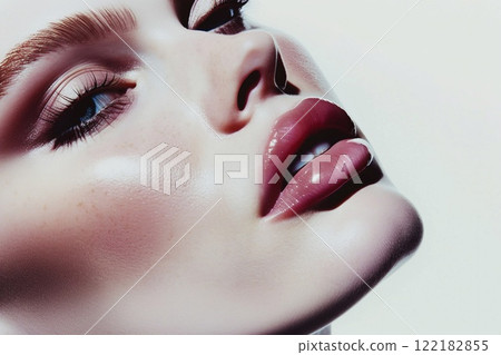 Macro beauty portrait of beautiful woman model with natural makeup and soft skin.AI Generative. 122182855