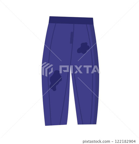 Dark blue jeans with holes or spots on knees. Teenagers wear flat illustration. 122182904