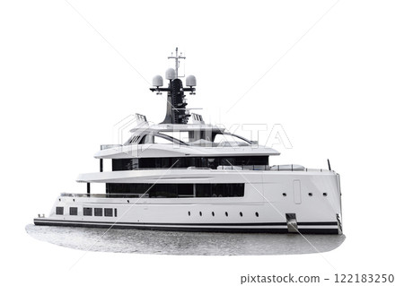 Luxury super yacht isolated on white background. Large mega yacht. Modern motor yacht. 122183250