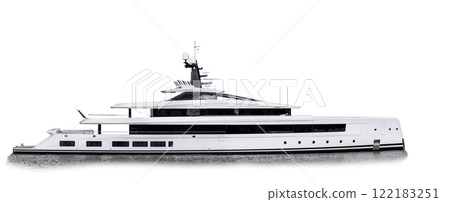 Luxury super yacht isolated on white background. Large mega yacht. Modern motor yacht. Luxury super yacht isolated on white background. Large mega yacht. Modern motor yacht. 122183251