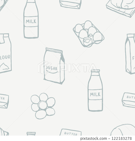 Seamless pattern with hand drawn baking ingredients 122183278
