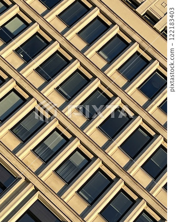 abstract fragment of a monumental moderate Art Nouveau-style office building from the mid-20th century, the former House of the Party in Warsaw, Poland 122183403