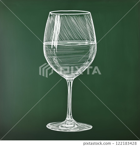 High glass, drawing of white chalk on green blackboard. High glass, drawing of white chalk on green blackboard. 122183428