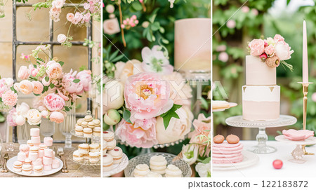 Wedding decoration with peonies, floral decor and event celebration, peony flowers and wedding ceremony in the garden, English country style 122183872