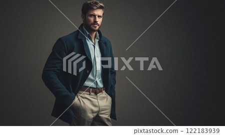 Handsome English man model dressed up smart casual fashion style, exuding refined masculinity and timeless elegance idea Handsome English man model dressed up smart casual fashion style, exuding refined masculinity and timeless elegance idea 122183939