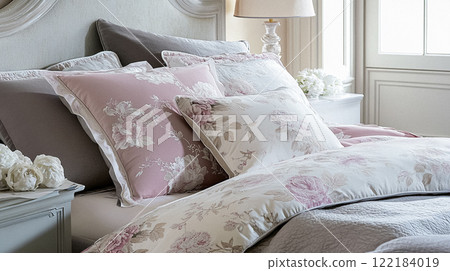 Winter interior design and decoration, elegant country cottage style room, soft neutral tones and cosy atmosphere in an English countryside manor home interior idea 122184019