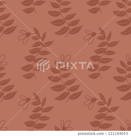 Seamless Floral Pattern. Elegant branch with leaves on brown Background. Mocha mousse color of year 2025. Minimal Design for Textiles and Decor. Vector illustration. Hand drawing Seamless Floral Pattern. Elegant branch with leaves on brown Background. Mocha mousse color of year 2025. Minimal Design for Textiles and Decor. Vector illustration. Hand drawing 122184053