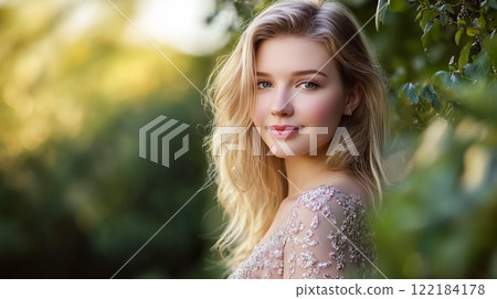 Beautiful woman, natural makeup face portrait, lifestyle idea 122184178