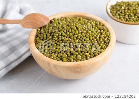 Protein-rich mung beans in a wooden bowl 122184202