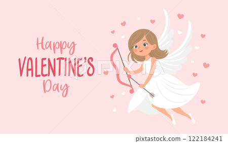 Valentine's day card with cute angel girl,... - Stock Illustration ...