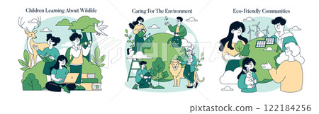 Showcasing a variety of diverse ecofriendly initiatives carried out by individuals to promote a greener planet 122184256