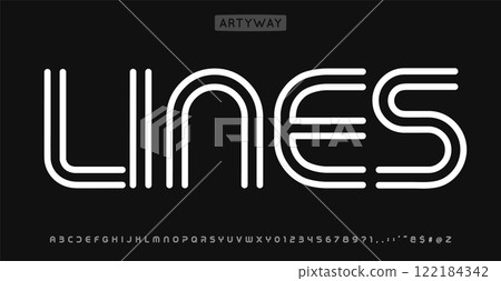 Lines modern alphabet, linear geometric letters design, outline bauhaus font for modern headlines, creative designs, creative posters, branding, and stylish logos. Vector typeset. Lines modern alphabet, linear geometric letters design, outline bauhaus font for modern headlines, creative designs, creative posters, branding, and stylish logos. Vector typeset. 122184342