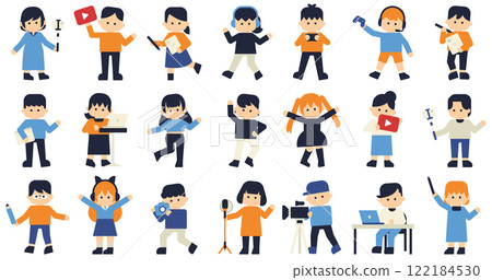 人們享受視訊串流和創作者活動的插圖素材 | 流行和簡單的設計 122184530