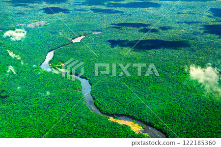Aerial view of the Potaro river valley near Kaieteur Falls in Guyana, South America Aerial view of the Potaro river valley near Kaieteur Falls in Guyana, South America 122185360