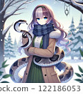 Woman with hat in the snow 122186053