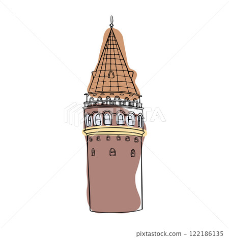 The iconic Galata Tower in Istanbul, a historical landmark showcasing Turkish architecture and cultural heritage. Ideal for travel and historical illustration projects 122186135