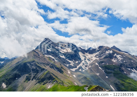 Stunning Mountain Landscape with Clouds and Snow-Capped Peaks near Kaprun, Austria 122186356