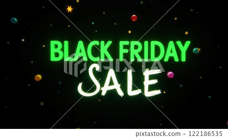Glowing Black Friday Sale Sign Neon Text with Huge Discounts on a Dark Background Glowing Black Friday Sale Sign Neon Text with Huge Discounts on a Dark Background 122186535