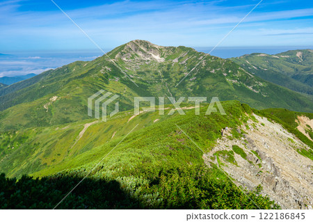 Mt. Kurobegoro seen from the fork in the road to Mt. Mitsumatarenge. Climbing Mt. Mitsumatarenge in the Northern Alps Mt. Kurobegoro seen from the fork in the road to Mt. Mitsumatarenge. Climbing Mt. Mitsumatarenge in the Northern Alps 122186845