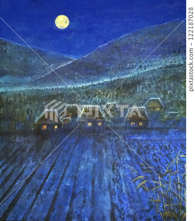 A Japanese painting depicting autumn in the countryside: Harvest moon and silver grass 122187028