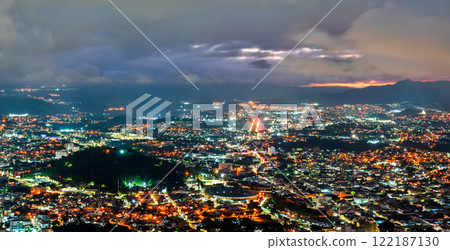 Aerial night skyline of Tegucigalpa from Christ of the Picacho. Honduras, Central America 122187130