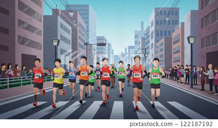 Marathon runners running through the streets of Tokyo Marathon runners running through the streets of Tokyo 122187192