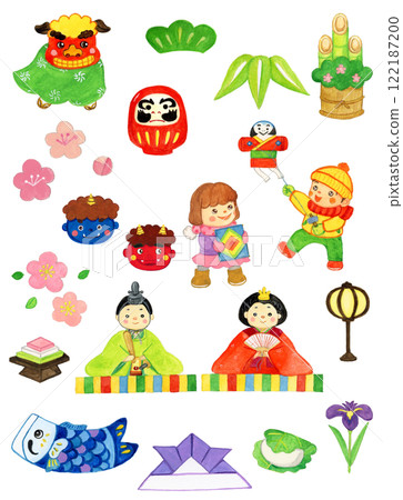 Hand drawn watercolor seasonal cartoon set Hand drawn watercolor seasonal cartoon set 122187200