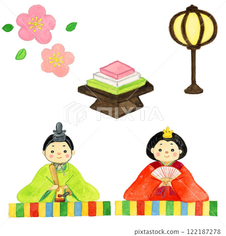 手繪水彩可愛 Hinamatsuri 插圖集 122187278