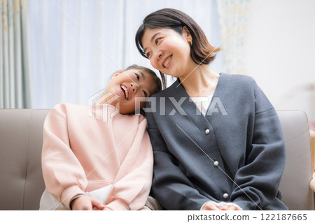 Smiling mother and daughter, friendly relationship 122187665