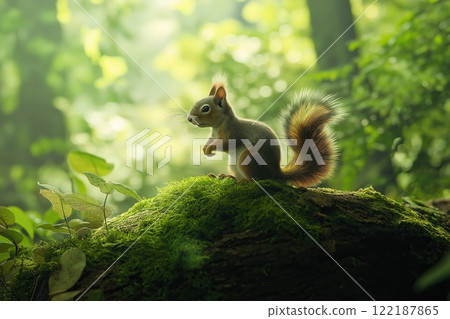 Squirrel in the forest, animal in the nature habitat, closeup 122187865