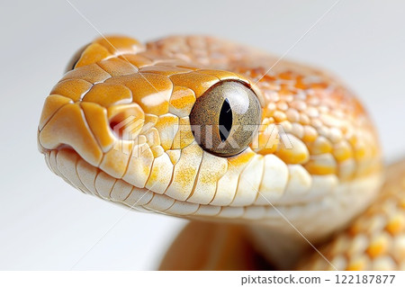 Beautiful snake isolated on white background. Close up. Studio shot. Beautiful snake isolated on white background. Close up. Studio shot. 122187877