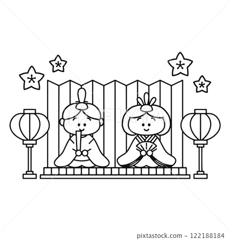 Hinamatsuri, Hina dolls, Peach Festival, Line drawing 122188184