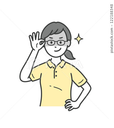 A young female caregiver lifting her glasses and grinning slyly 122188348