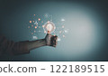 Fingerprint scanner to access information, verify to authentication, touching screen to login security, Internet of things, cloud computing, Internet connection, shopping online and cashless society 122189515