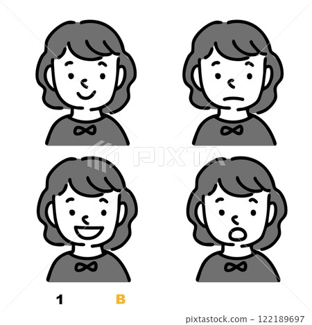 Four facial expressions for girls and women (blue, single color) 122189697