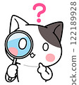 A cat character looking through a magnifying glass and with a question mark floating above his head 122189928