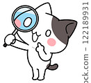 Cat character 2 looking upwards through a magnifying glass 122189931