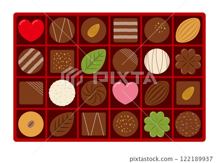長方形紅色盒子裡的巧克力插圖 122189937