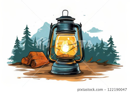 the AI Image Generator, Vintage Lantern Illustration Casting Warm Light Against 122190047