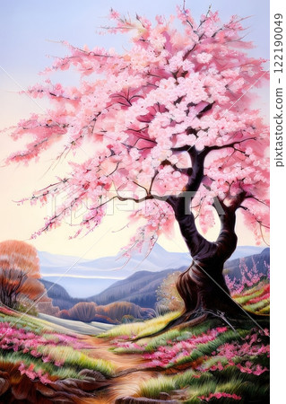 the AI Image Generator, Serene Landscape with Blooming Cherry Tree a the AI Image Generator, Serene Landscape with Blooming Cherry Tree a 122190049